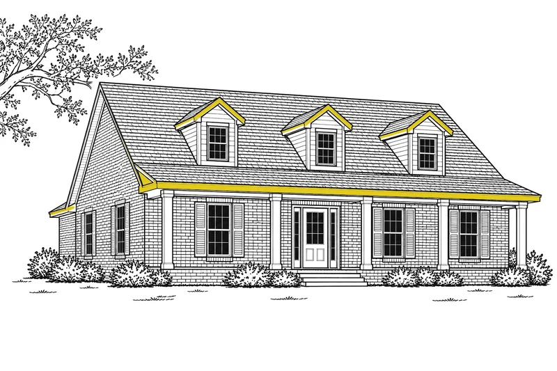 Acadian-style house Shenandoah neighborhood card illustration: an Acadian-style house with dormers and a deep porch