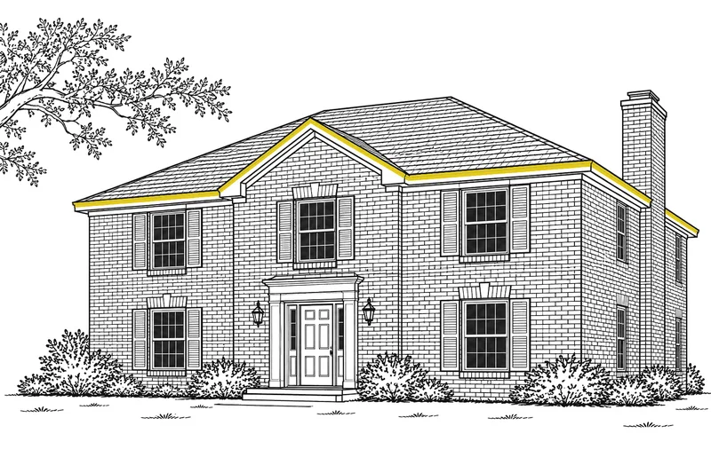Traditional two-story house Kenilworth neighborhood card illustration: a two-story traditional brick house